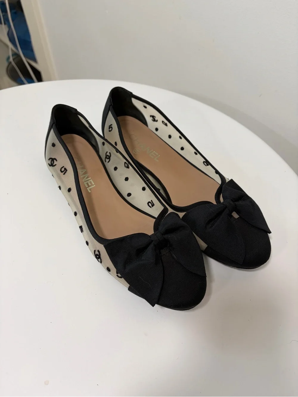 CHANEL Black & Mesh Ballet Flats size 39.5